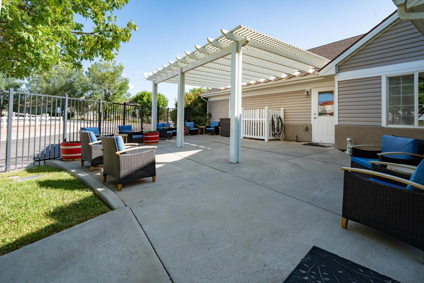 View of pergola covered patio