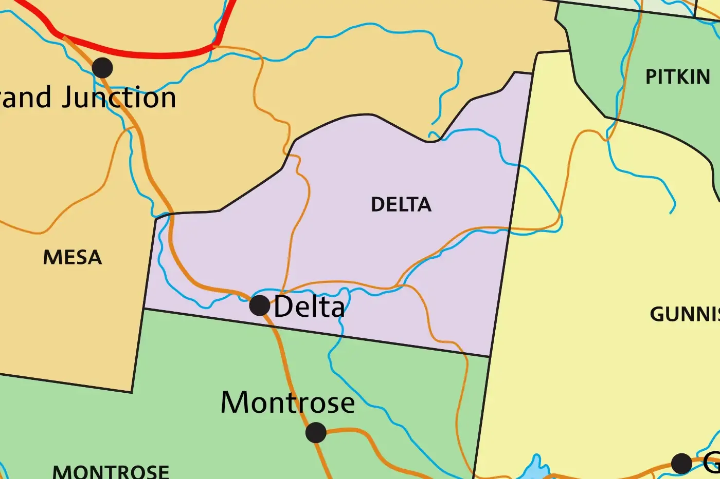 Outline of Delta County map