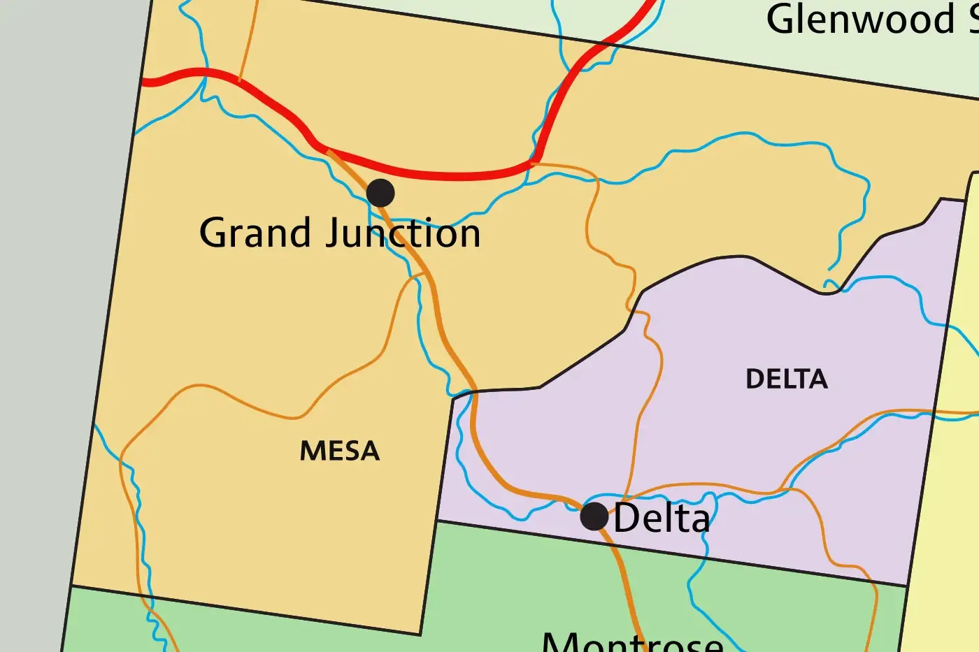 Outline of Mesa County map